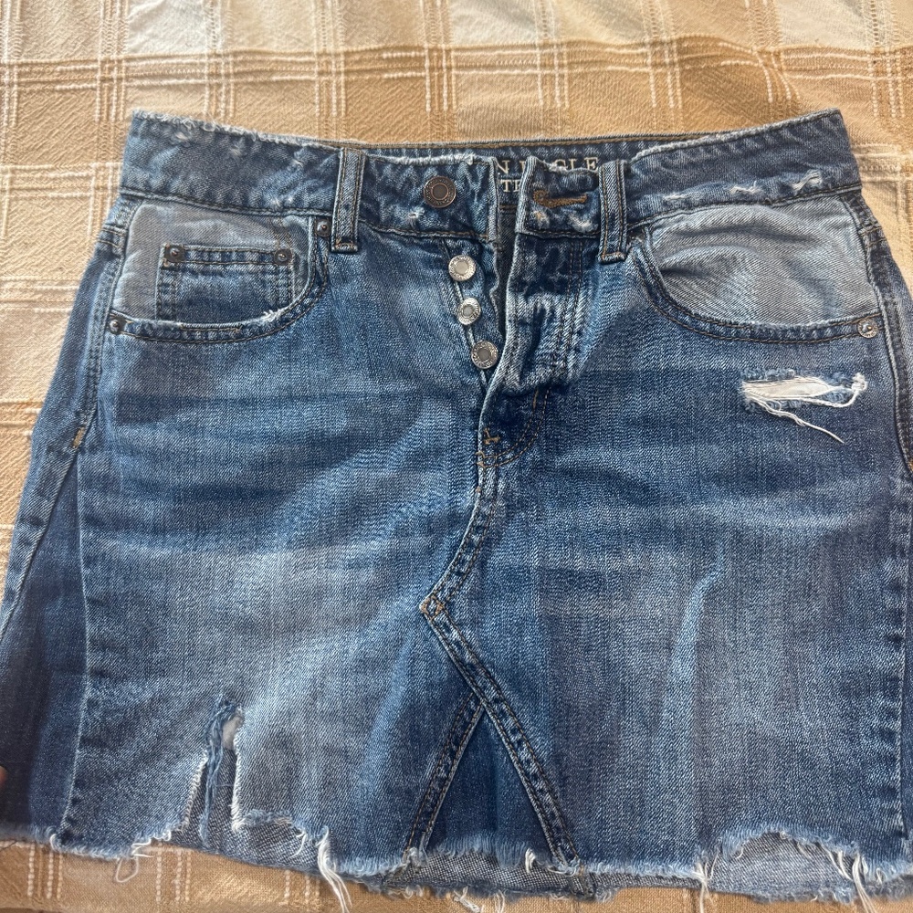 American Eagle Ripped Jean Mini Skirt